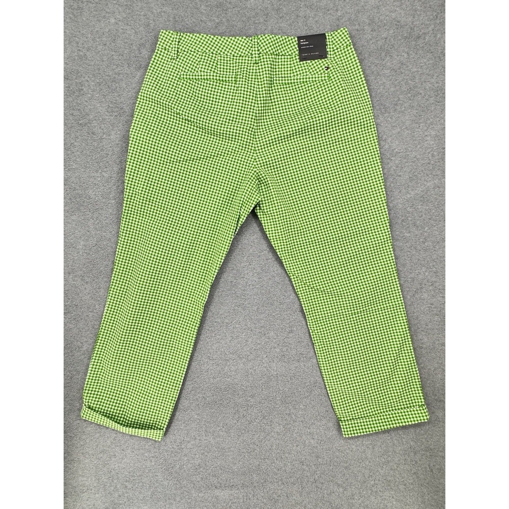 Tommy Hilfiger Women's Hampton Slim Chino Pants Green Gingham Stretch‎ Size 14